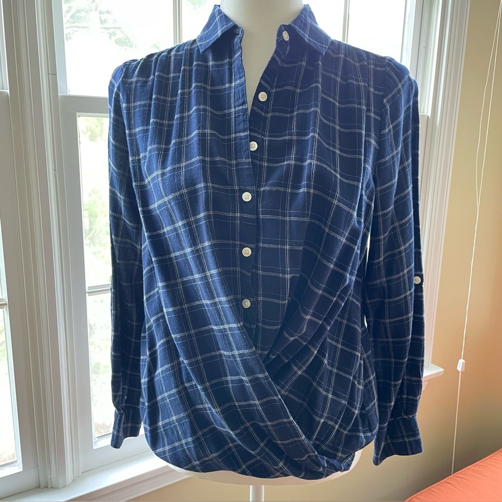 Trovata Birds of Paradis Long Sleeve Draped Front Button Down Shirt